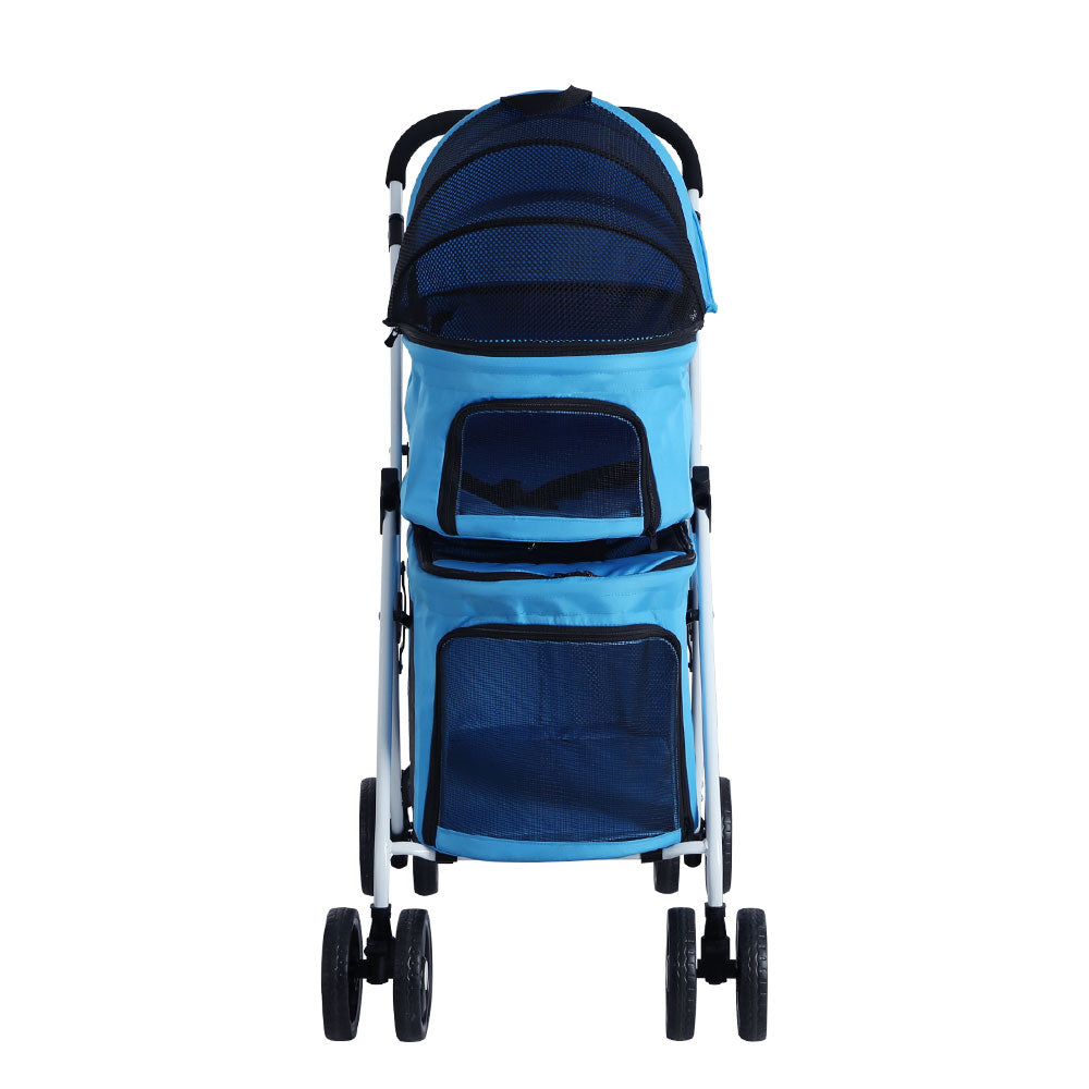 Double Stroller Pram Carrier Travel Pushchair Foldable 4 Wheels - Blue