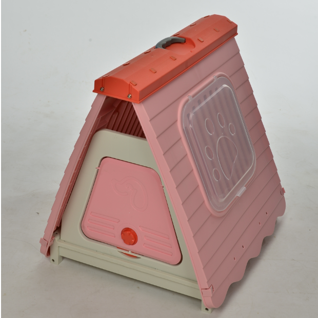 Foldable Plastic Pet Dog Puppy Cat House Kennel Pink - Small