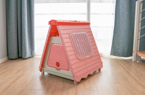 Foldable Plastic Pet Dog Puppy Cat House Kennel Pink - Small