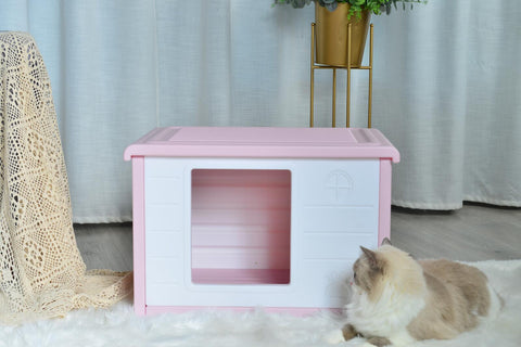 Plastic Pet Dog Puppy Cat House Kennel Pink - Small